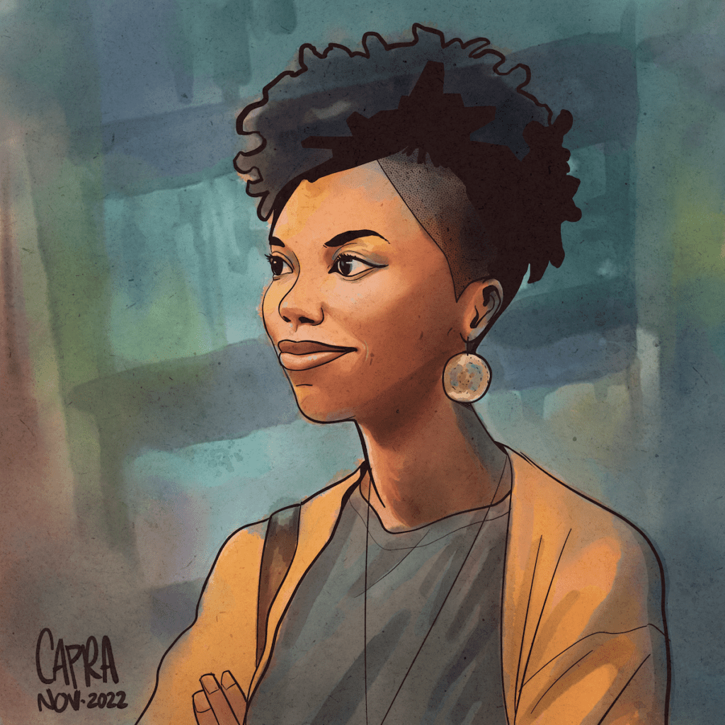 Portrait of a black woman actor from the show Woke
