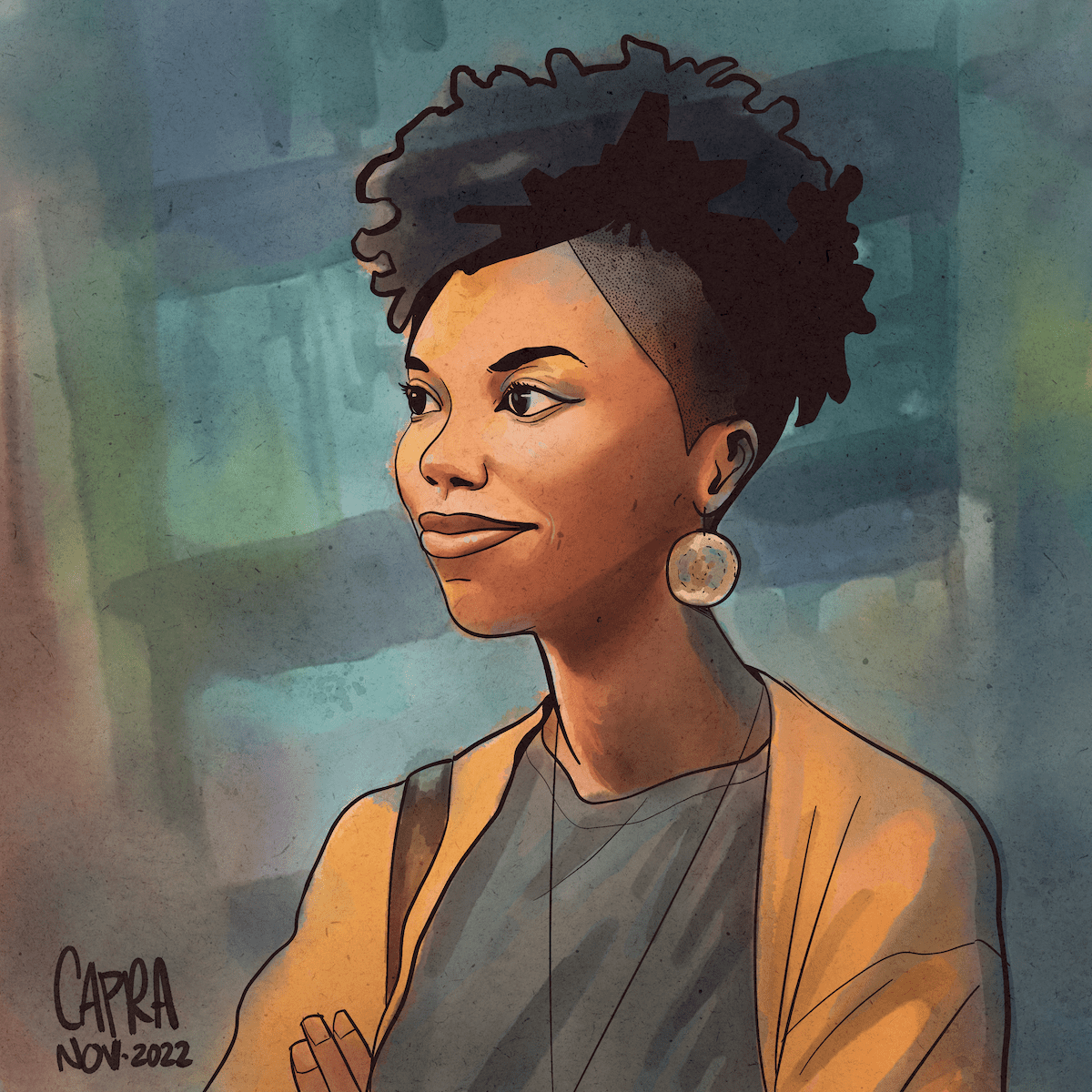 Portrait of a black woman actor from the show Woke